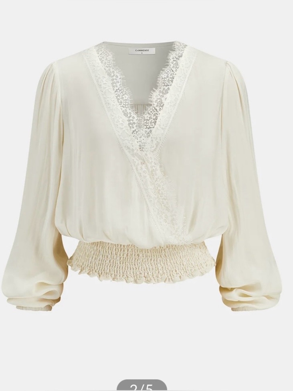 Cream Lace-Trim Smocked Waist Blouse - Women - S